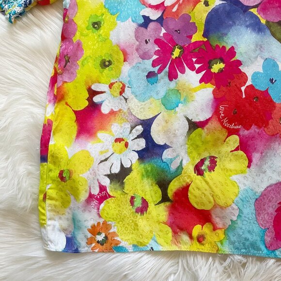 Love Moschino Size M Multicolour Floral Print Short Ruched Sleeve Blouse Top - Picture 3 of 7